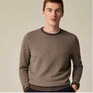 J.Crew Mens Cashmere crewneck sweater Caravan Brown Coffee Herringbone Size XL